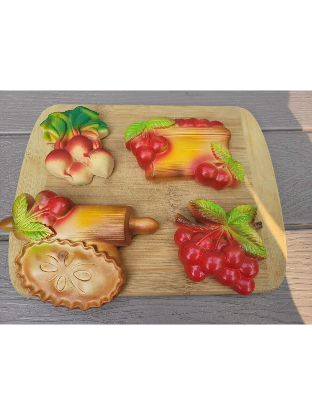 Vintage Miller Studio Cherry Fruit Chalkware Wall Plaques Set Of 4 Small USA